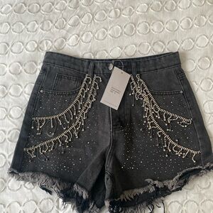 Black Rhinestone Denim Shorts
